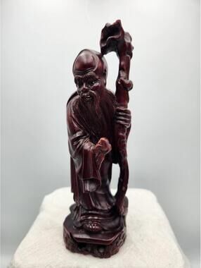 Vintage Chinese Carved Hardwood Shou Lao Immortal Figurine Statue Old Man P4